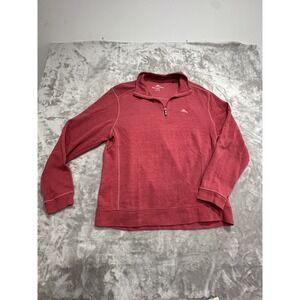 Tommy Bahama Waffle Knit Thermal Pullover Men's Size Medium Red Collared EUC